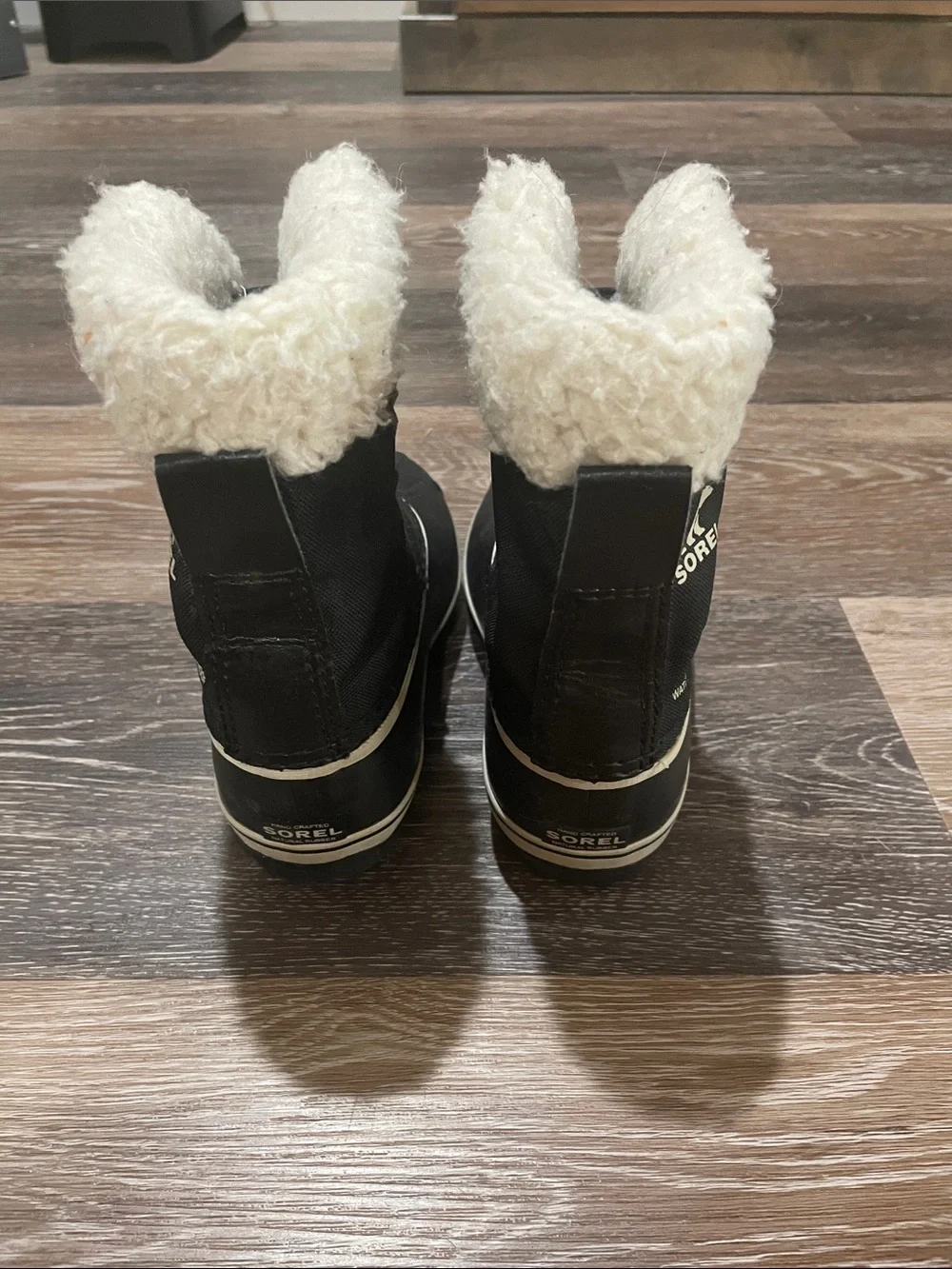 Sorel Kids Black Boots with Cream Faux-Fur Cuff